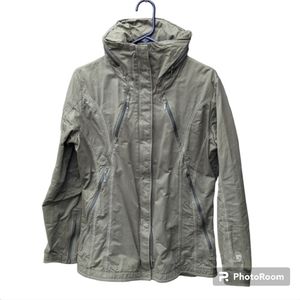 Kuhl Cotton/Nylon High-Collared Jacket, Stowable Hood, Fatigue Green, L